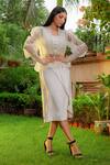 Buy_OMANA BY RANJANA BOTHRA_Ivory Linen Satin Plain Jacket Lapel Collar Mia Peplum Skirt Set _at_Aza_Fashions