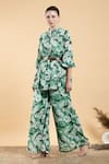 Buy_Divi By Sonal Khandelwal_Green Bamboo, Georgette Bandeau Neck Wild Apple Print Top And Palazzo Set _at_Aza_Fashions