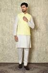 Buy_Aryavir Malhotra_Yellow Silk Blend Embroidered Chikankari Work Bundi And Kurta Set _at_Aza_Fashions