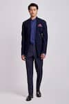 Buy_BUBBER COUTURE_Blue Crepe Wool Plain Konstantin Front Open Bandhgala Jacket _at_Aza_Fashions