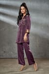 Buy_Aditi Somani_Wine Silk Suede Sequins, Beads And Thread Work Shirt Embroidered & Pant Set _at_Aza_Fashions