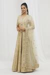Buy_Vandana Sethi_Ivory Denim, Silk Embroidery, Mirrors, Gota Patti Embellished Bridal Lehenga Set _at_Aza_Fashions