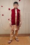 Buy_TINY COLOUR_Maroon Bundi Velvet Printed Block Kurta Set _at_Aza_Fashions