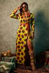 Buy_Esha L Amin_Orange Viscose, Crepe Embroidery Shawl Neck Abstract Flower Print Blazer Dress _at_Aza_Fashions