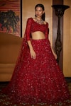 Buy_Nadine Dhody_Red Tulle Hand Embroidery Sequin Athena Flower Bridal Lehenga Set  _at_Aza_Fashions