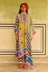 Buy_Swati Vijaivargie_Multi Color Silk Embroidery, Sequins Mandarin Jumki Geometrical Print Kurta Set _at_Aza_Fashions