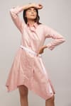 Buy_Escape By Aishwarya_Pink Cotton Satin Plain Collared Neck Handkerchief Midi Shirt Dress _at_Aza_Fashions