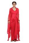 Buy Seema Nanda Red Bamberg Satin, Organza And Cotton Mul Hir Asymmetric Hem Cape With Dress at Aza Fashions Buy_Seema Nanda_Red Bamberg Satin, Organza And Cotton Mul Hir Asymmetric Hem Cape With Dress _at_Aza_Fashions