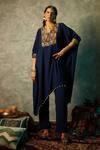 Buy_Esha L Amin_Blue Double Georgette Plain Straight Pant _at_Aza_Fashions