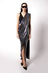 Buy_431-88 By Shweta Kapur_Grey Shimmer Jersey And Liquid Waterfall Pre-draped Saree With Top  _at_Aza_Fashions