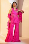 Buy_Rashika Sharma_Pink Kurta  Net Hand Embroidered Beads V Neck Tanisha Sharara Set _at_Aza_Fashions