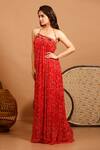 Buy_Garo_Red Chiffon Geometric Asymmetric Printed Gown_at_Aza_Fashions