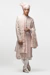 Buy_Asuka_Pink Raw Silk Embroidery Kiran Dori Work Sherwani Set _at_Aza_Fashions