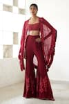 Buy_Mishru_Toci Embroidered Cape And Flared Pant Set _at_Aza_Fashions