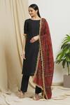 Buy_Surendri_Black Raw Silk Woven Round Lace Bordered Kurta Set _at_Aza_Fashions