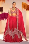 Buy_SILKY BINDRA_Pink Organza Embroidery Floral V Neck Crystal And Sequin Lehenga Set _at_Aza_Fashions