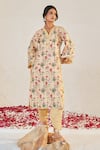 Buy_Sage Saga_Yellow Linen Embroidery, Lace Mahgul Floret Print Kurta For Kids_at_Aza_Fashions