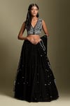 Buy_Two Sisters By Gyans_Black Georgette Embroidered Sequin V Neck Blouse Lehenga Set _at_Aza_Fashions