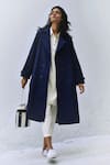 Buy_Kharakapas_Blue Poplin Lapel Sage Trench Coat  _at_Aza_Fashions