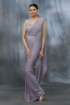 Buy_Khwaab By Sanjana Lakhani_Purple Lycra Beads And Mirror, Sequin Leaf Pre-draped Saree With & Work Blouse_at_Aza_Fashions