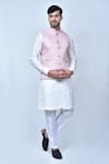 Buy_Arihant Rai Sinha_Pink Kurta And Pant Art Silk Woven Floral Patterns Bundi & Set _at_Aza_Fashions