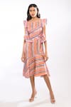 Buy_Itara_Multi Color Satin Silk Striped Round Midi Dress _at_Aza_Fashions