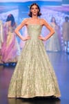 Buy_Anushree Reddy_Green Organza Embroidery Square Neck Micah Flower Chandelier Gown _at_Aza_Fashions