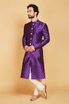 Buy_Amrin khan_Purple Raw Silk Hand Work Sequin Embellished Sherwani Set  _at_Aza_Fashions