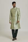 Buy_Adara Khan_Green Sherwani Art Silk Printed Floral Watercolour With Churidar_at_Aza_Fashions