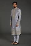 Buy_Rar Studio_Blue Chanderi Handloom (50%silk X 50%cotton) Kurta And Pant Set  _at_Aza_Fashions