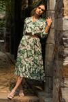 Buy_Divi By Sonal Khandelwal_Green Modal, Satin V-neck Wild Apple Print Dress _at_Aza_Fashions