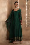 Buy_OMANA BY RANJANA BOTHRA_Emerald Green Anarkali And Trouser - Bamber Raw Silk Bagh Sleeve Set For Women_at_Aza_Fashions