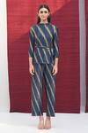 Buy_Pleats by Aruni_Green Polyester Round Metallic Striped Top And Pant Set _at_Aza_Fashions