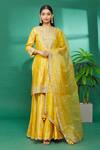 Buy_Surbhi Shah_Yellow Dupatta Organza, Kurta And Sharara Pure Spun Silk Hand Embroidered Set_at_Aza_Fashions