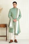 Buy_Priyanka Jain_Green Silk Embroidered Quilted Sherwani Set _at_Aza_Fashions