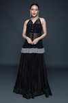 Buy_Sanjev Marwaaha_Black Georgette Embroidered Floral Band Collar Overlay Jacket And Lehenga Set _at_Aza_Fashions