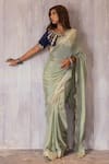 The Home Affair_Green Saree Chinon Embroidered Zig-zag Border With Embellished Blouse _at_Aza_Fashions