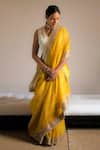 Buy_Shorshe Clothing_Yellow Handloom Tissue Hand Embroidered And Embellished Pearl Saree For Women_at_Aza_Fashions