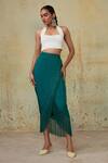 Buy_Style Junkiie_Green Crepe Beads, Fringe Asymmetric Wrap Skirt _at_Aza_Fashions