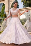 Buy_Mehak Murpana_Pink Dupion Crepe Embroidery Mirror Leaf Neck Bridal Lehenga Set _at_Aza_Fashions