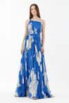 Buy_KoAi_Blue Chiffon Hibiscus Round Pattern Maxi Dress _at_Aza_Fashions