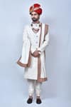 Buy_Arihant Rai Sinha_Cream Art Silk Embroidery Thread Paisley Sherwani Set _at_Aza_Fashions