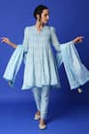 Buy_Monk & Mei By Sonia Anand_Blue Georgette Lace, Embroidery Split V-neck Chikankari Anarkali Set _at_Aza_Fashions