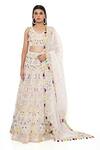 Buy_Payal Singhal_Off White Organza Embroidery Thread V Neck Floral Bridal Lehenga Set _at_Aza_Fashions