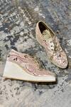 Buy_Tiesta_Gold Embroidery Leaf Embellished Sneaker Wedges _at_Aza_Fashions