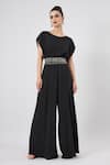 Buy_Aakaar_Black Silk Beads, Crystals Boat Neck Sara Round Jumpsuit With Belt _at_Aza_Fashions