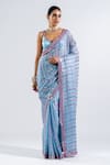 Buy_Vvani by Vani Vats_Blue Saree - Satin Organza Embellished Mirrors Work Pre-draped With Blouse _at_Aza_Fashions