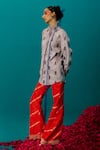 Buy_Latha Puttanna_Orange Soft Silk Leheriya Embroidered Pearls Pant _at_Aza_Fashions