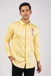 Buy_Sanjana reddy Designs_Yellow Stretchable Cotton Hand Embroidered Cactus Shirt  _at_Aza_Fashions