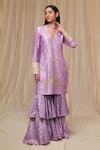 Buy_Masaba_Purple Raw Silk Embroidered Wallflower Foil Print Kurta Gharara Set _at_Aza_Fashions